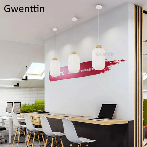 Modern nordic wood and glass pendant light indoor decorative - vue 7 sur 9