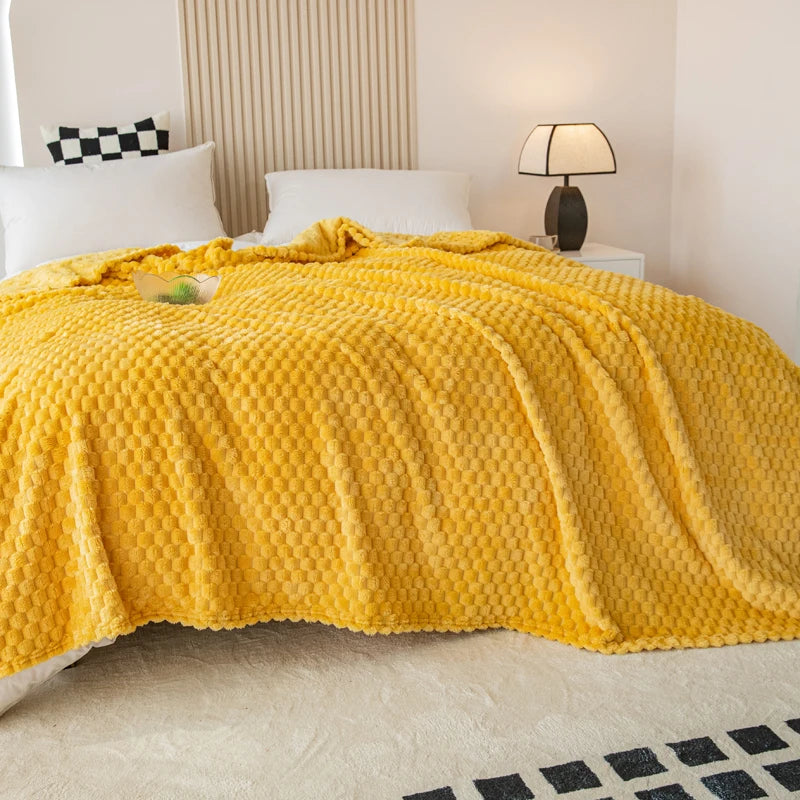 Soft checked velvet throw for living room and bedroom - vue 4 sur 7