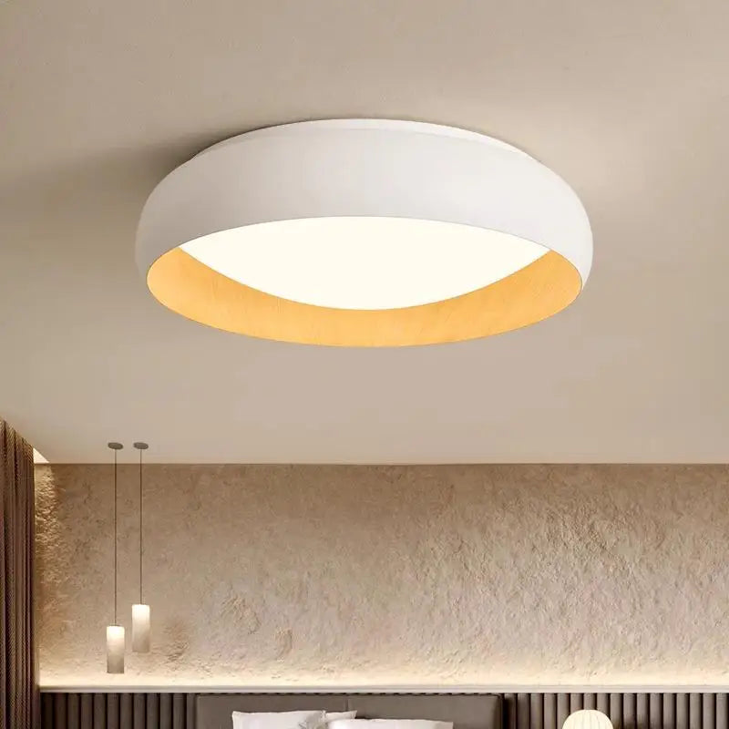Minimalist Japanese retro circular lamp with soft lighting and elegant design
