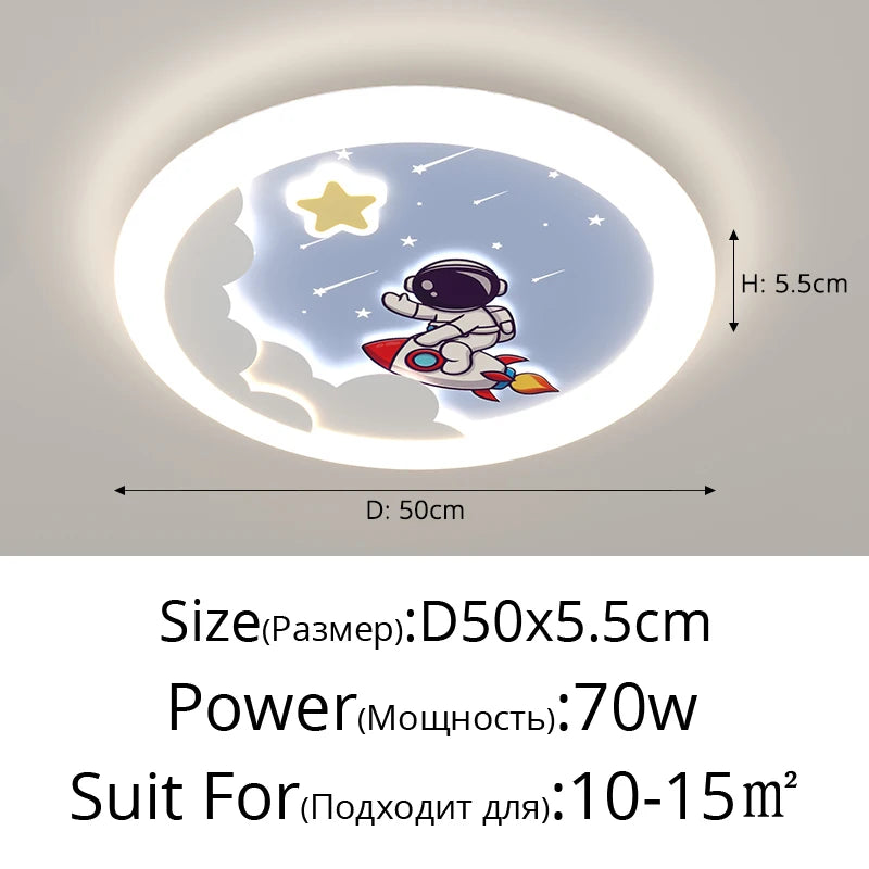 Astronaut ceiling light for children's room with playful and protective design