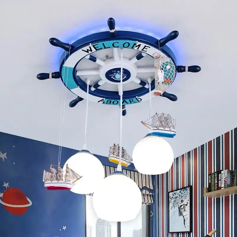 Mediterranean rudder chandelier with RGB backlight for children