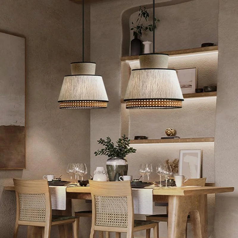 Hand-woven vintage rattan pendant light for interior decoration