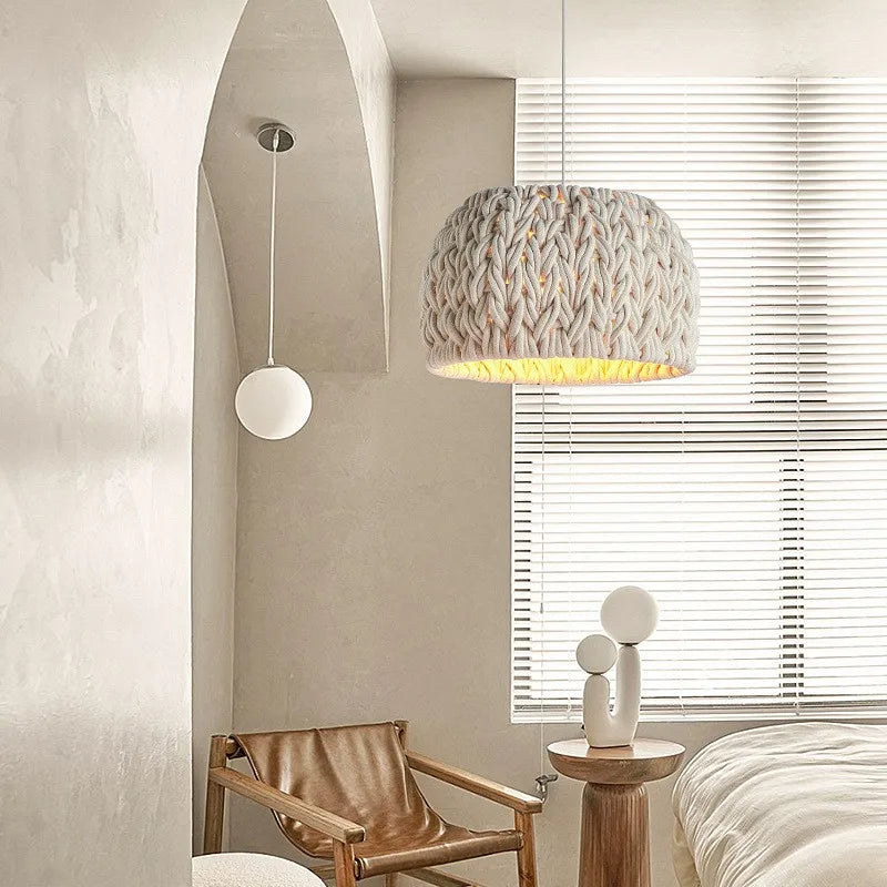 Nordic wabi sabi knitted rope minimalist LED chandelier