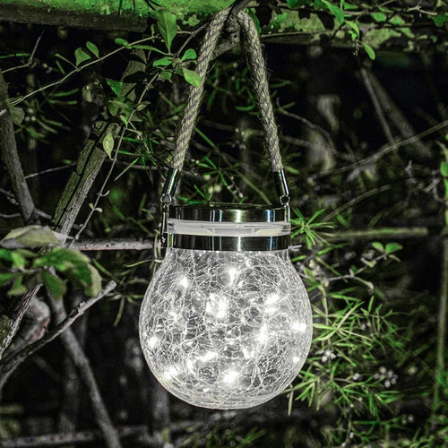 Hanging solar crackle glass lamp for garden and outdoor use - vue 8 sur 9