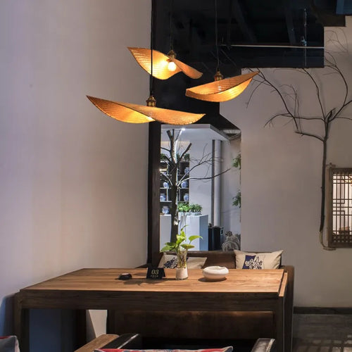 Japanese style bamboo chandelier for zen Asian decor - vue 4 sur 11