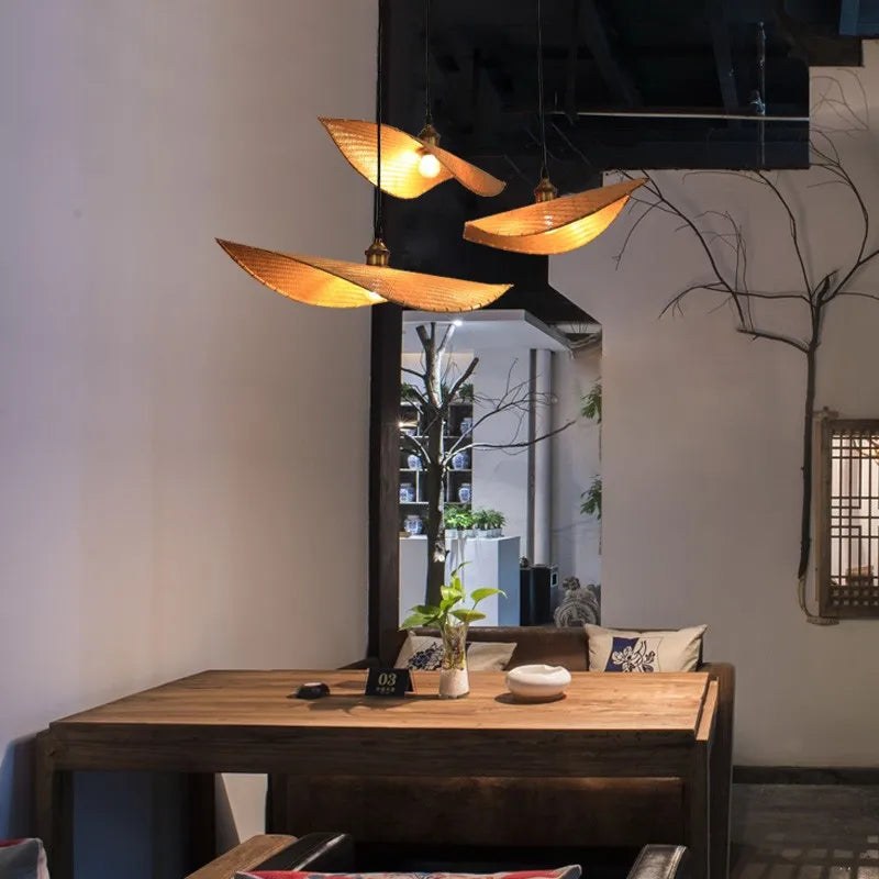 Japanese style bamboo chandelier for zen Asian decor - vue 3 sur 11
