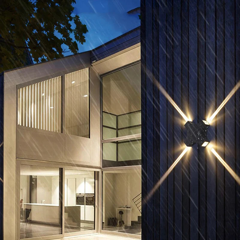 Narrow LED wall light with four beams for outdoor garden lighting - vue 6 sur 6