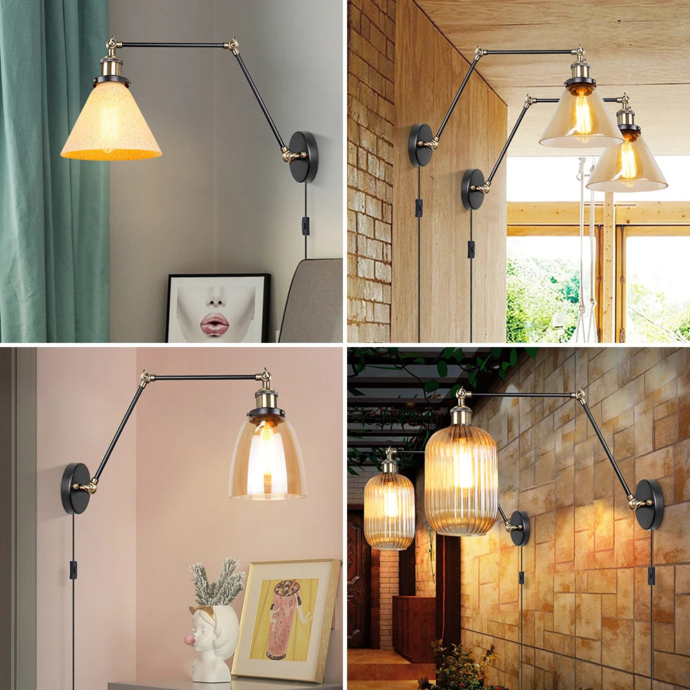 Nordic LED wall light long glass arm with switch