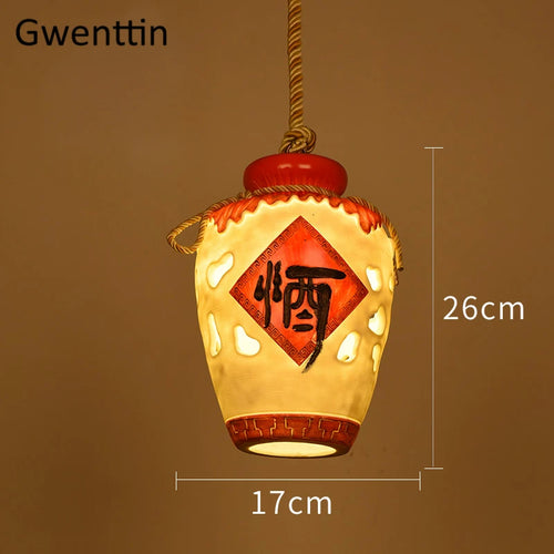 Chinese style wine jar pendant light for indoor decor - vue 11 sur 12