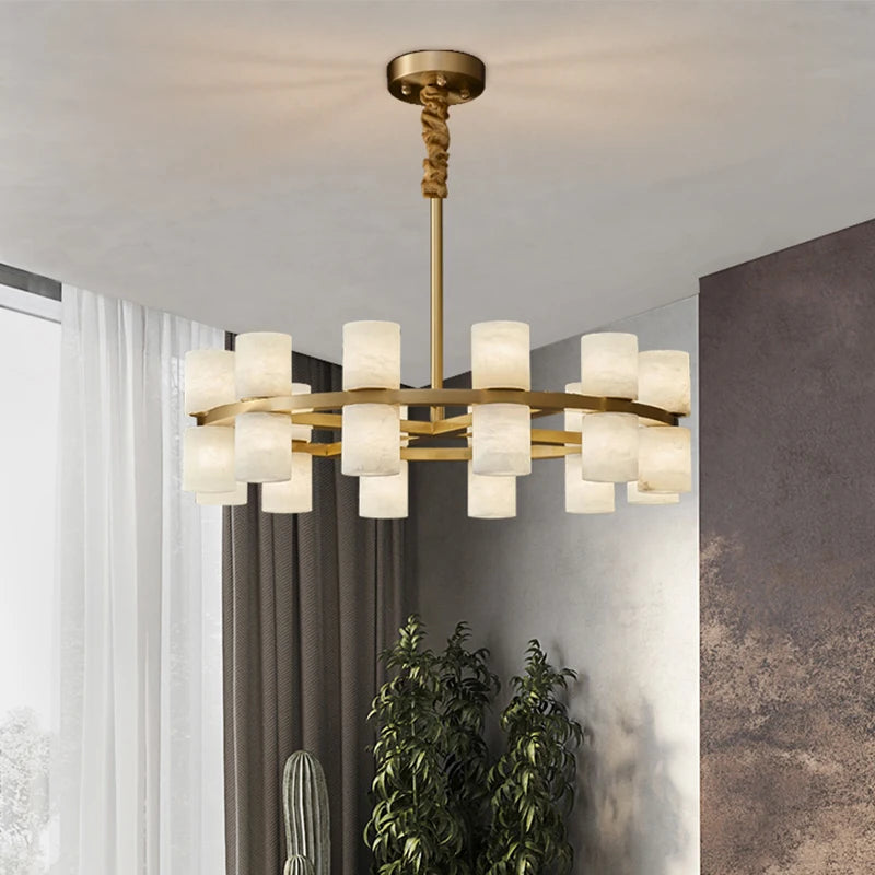 Postmodern copper and marble pendant light minimalist design
