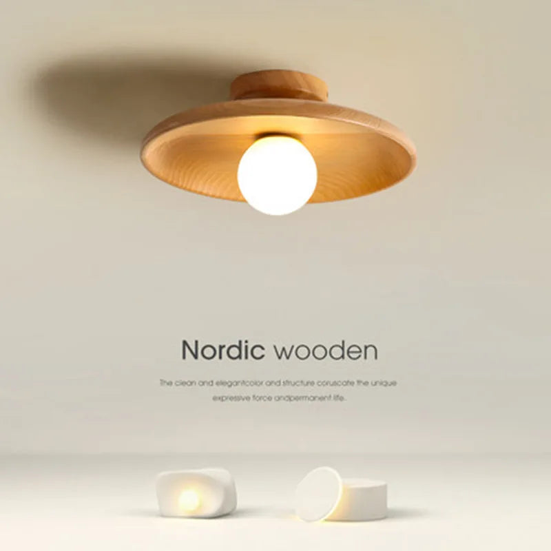 Nordic round wooden ceiling light for cloakroom, bedroom, study, hallway, children's room, home interior, high quality lighting