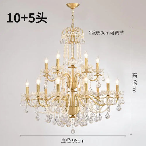 Modern gold chandelier with LED tube lighting and crystal - vue 12 sur 13