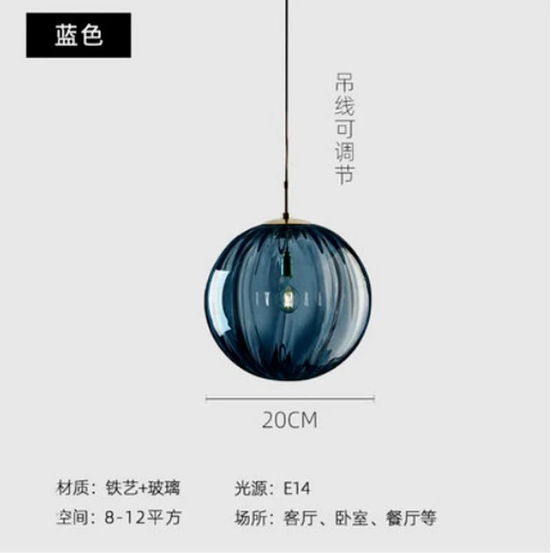 Nordic coloured glass globe pendant light water grain modern restaurant kitchen bedside lamp - vue 17 sur 29