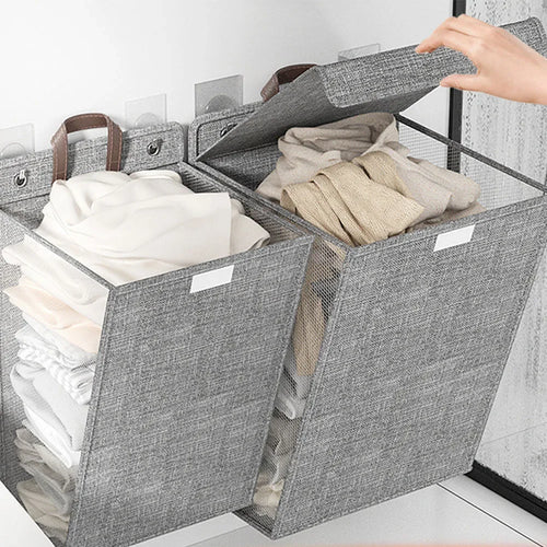 Multifunctional wall-mounted foldable adhesive laundry basket for clothes - vue 2 sur 10