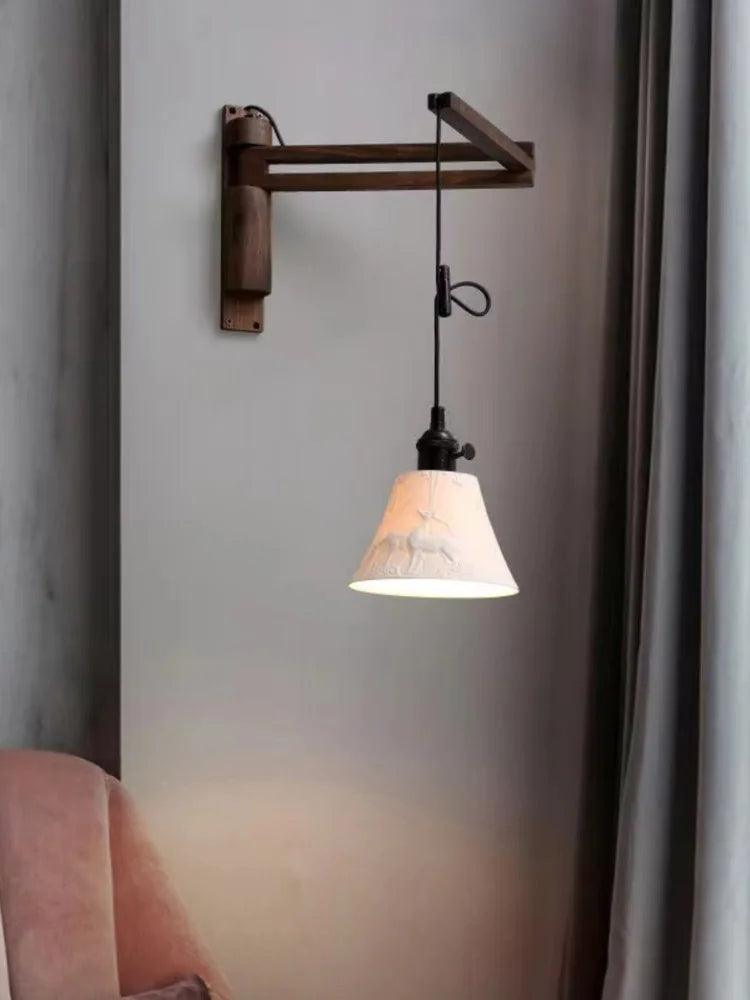 Japanese style retro folding walnut wall light