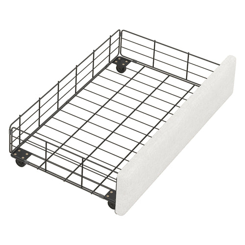 Upholstery bed, 140x200cm, bed with slatted frame (without mattress), bed with four drawers, minimalist style, linen, beige - vue 6 sur 6