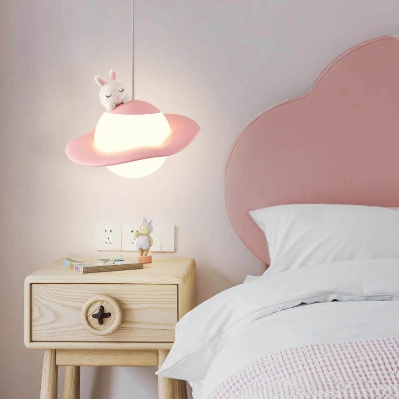 Cute rabbit, bear and moon chandelier for children's room