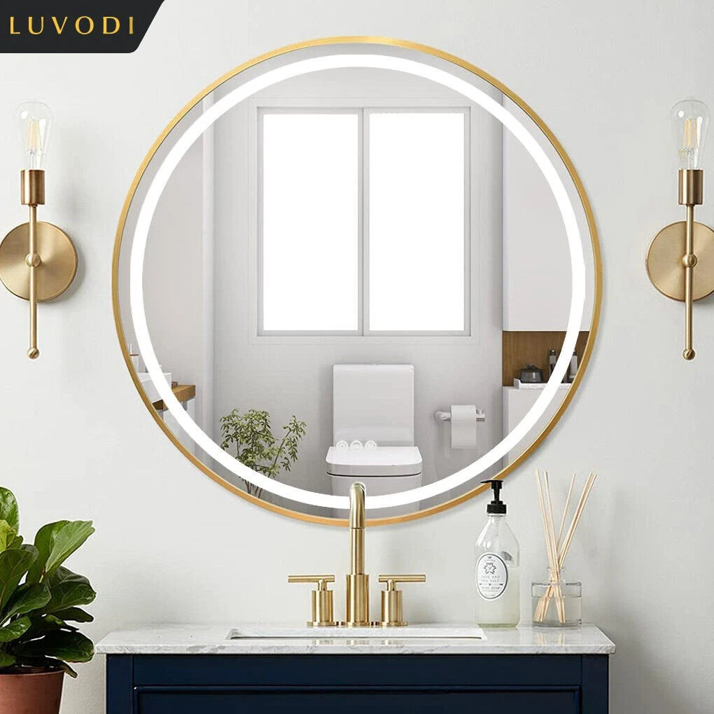 round illuminated mirror with variable intensity and anti-fog