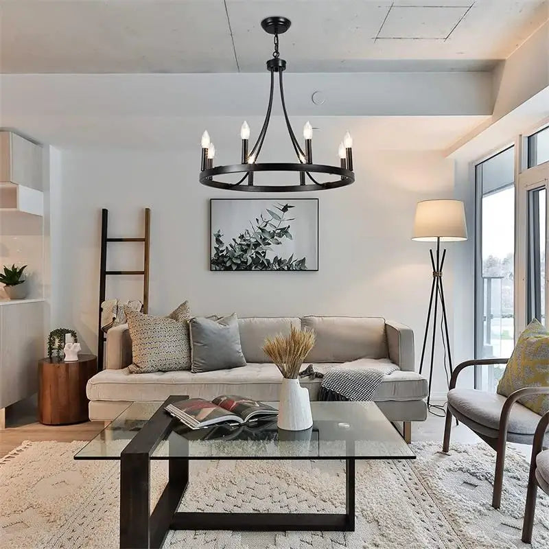American wrought iron crystal chandelier ceiling light e14 LED candle 5-light indoor fixture - vue 3 sur 5