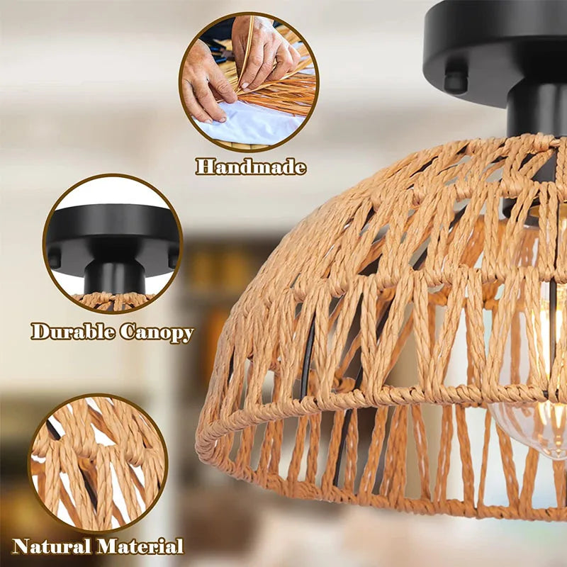 Retro Japanese handwoven rattan pendant light - vue 4 sur 10