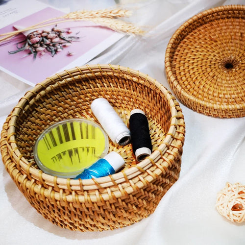 handwoven picnic basket with lid - vue 4 sur 7