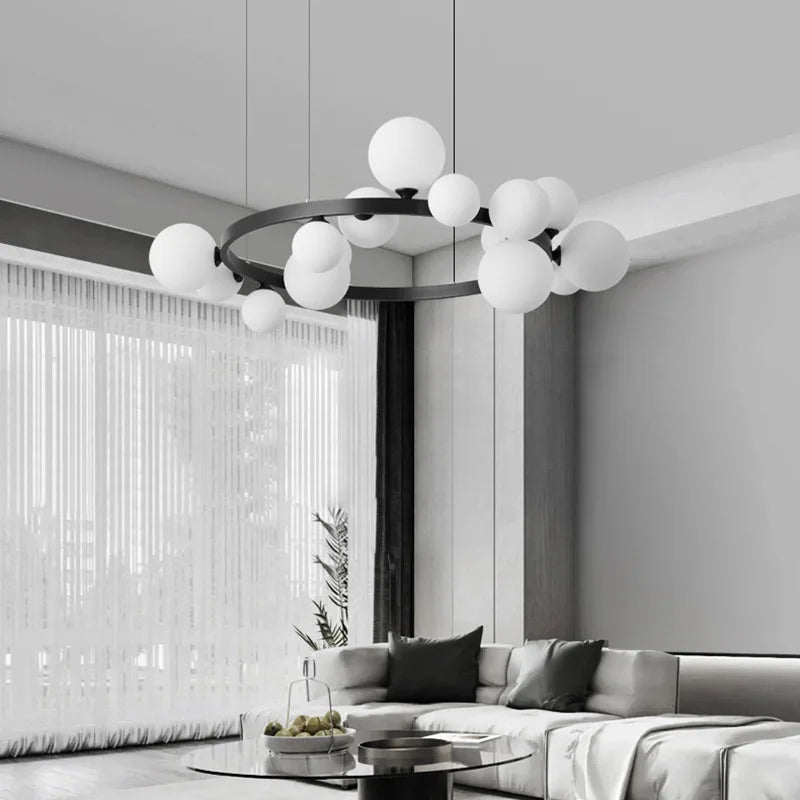 Modern brass ring pendant with white glass