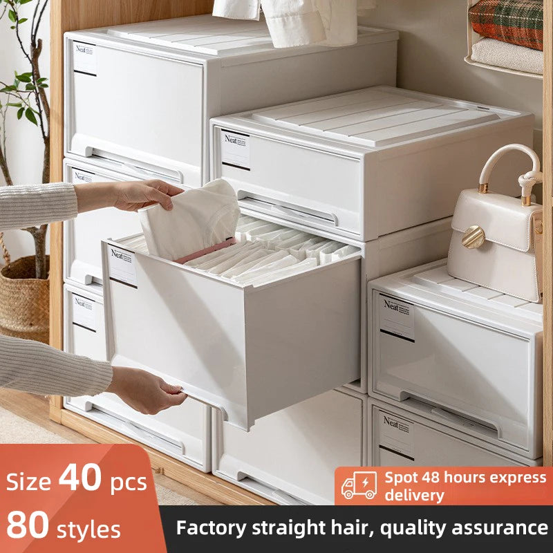 Clear plastic stackable drawers for convenient storage