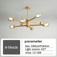 Modern wooden chandelier with glass lampshades for home decor