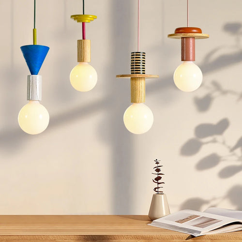 Modern wooden chandelier with LED for home - vue 2 sur 13