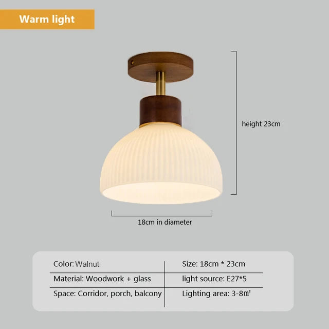 Simple wood chandelier with glass lampshade - vue 11 sur 12