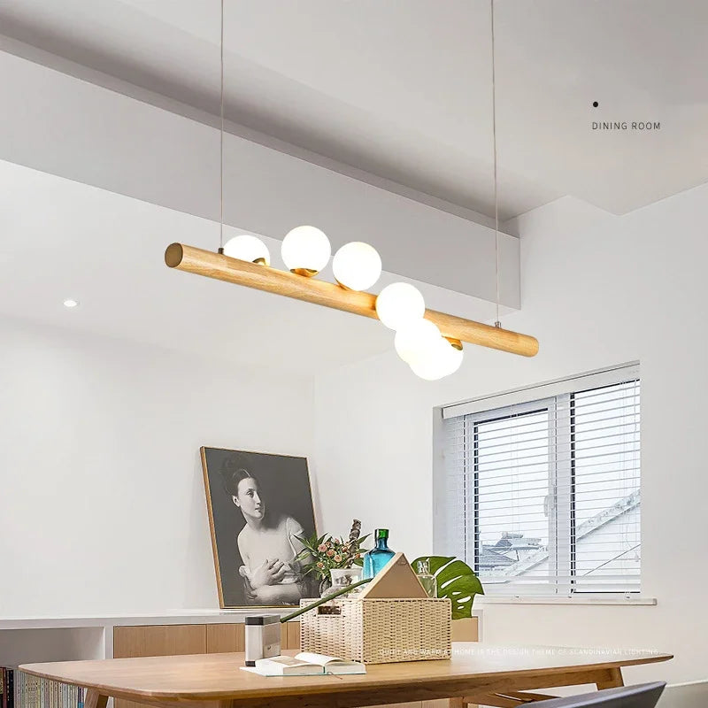 Japanese solid wood chandelier with creative design and modern lighting - vue 4 sur 10