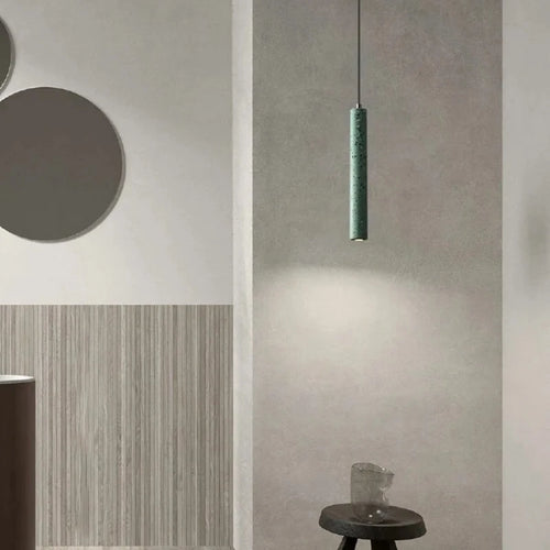 Terrazzo bar cement minimalist pendant light for dining room, bedroom, or bedside, industrial style single-head lamp - vue 2 sur 9