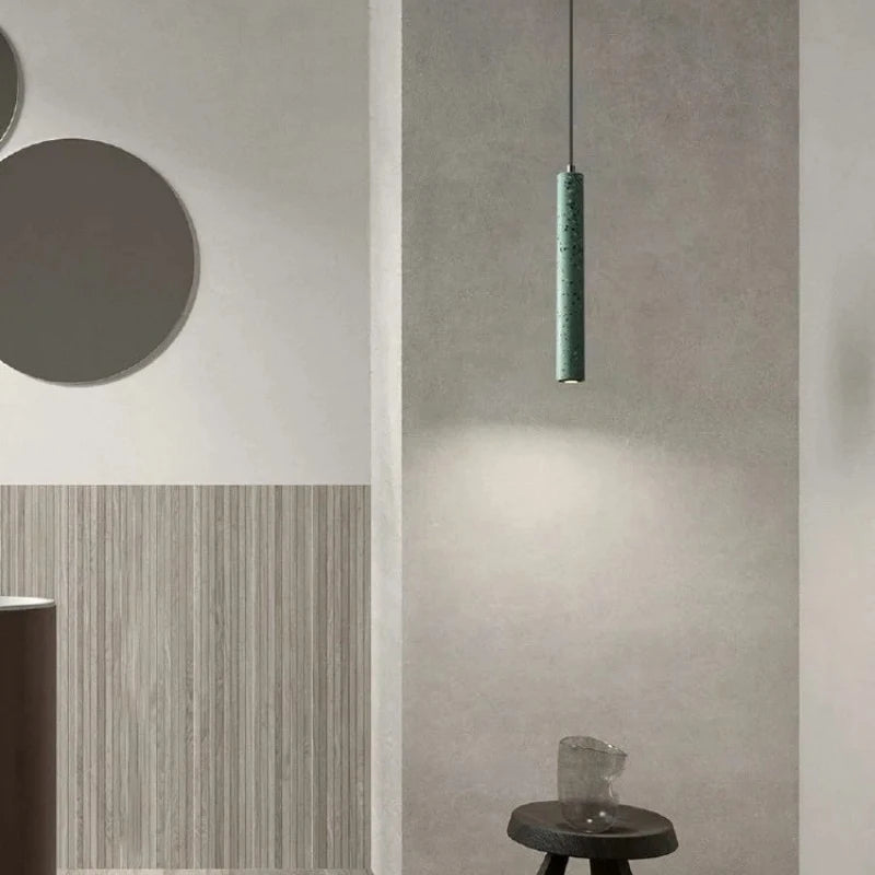 Terrazzo bar cement minimalist pendant light for dining room, bedroom, or bedside, industrial style single-head lamp
