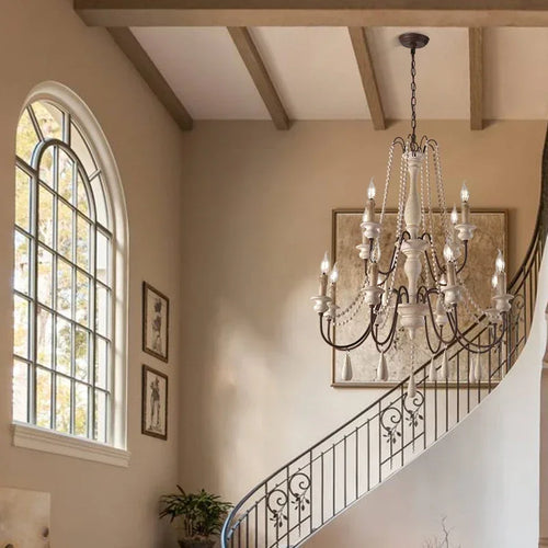 Retro wood chandelier for elegant interior decor - vue 7 sur 16
