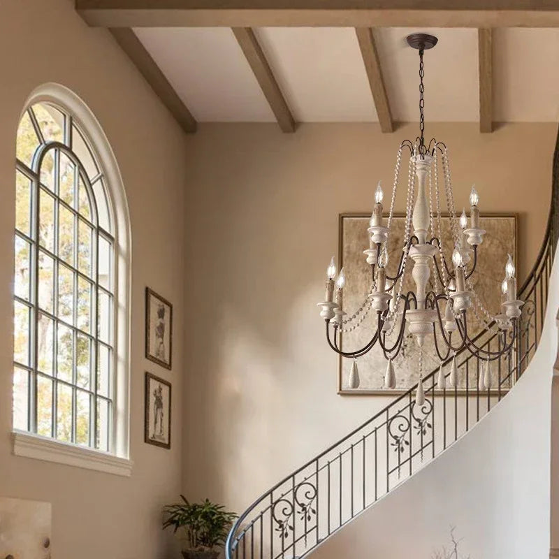 Retro wood chandelier for elegant interior decor - vue 6 sur 16