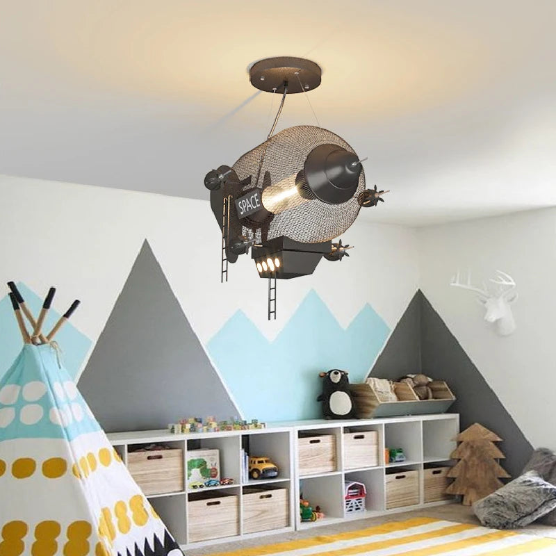Creative spaceship chandelier for boy's bedroom