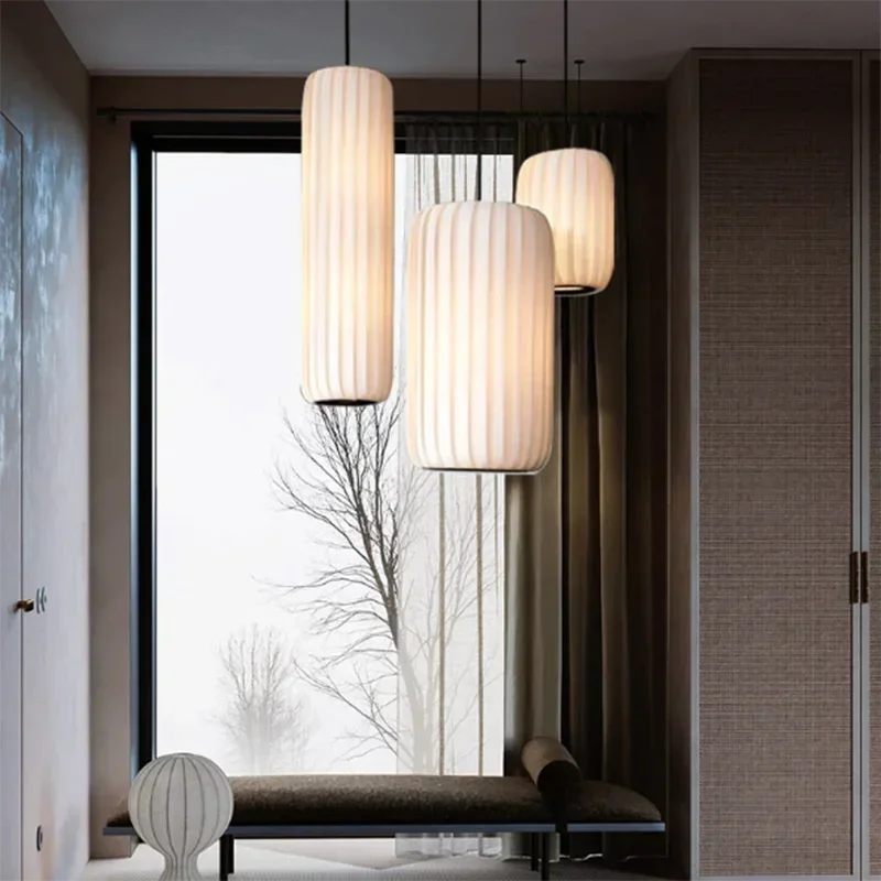 Japanese fabric pendant light modern minimalist artistic luminaire - vue 4 sur 9