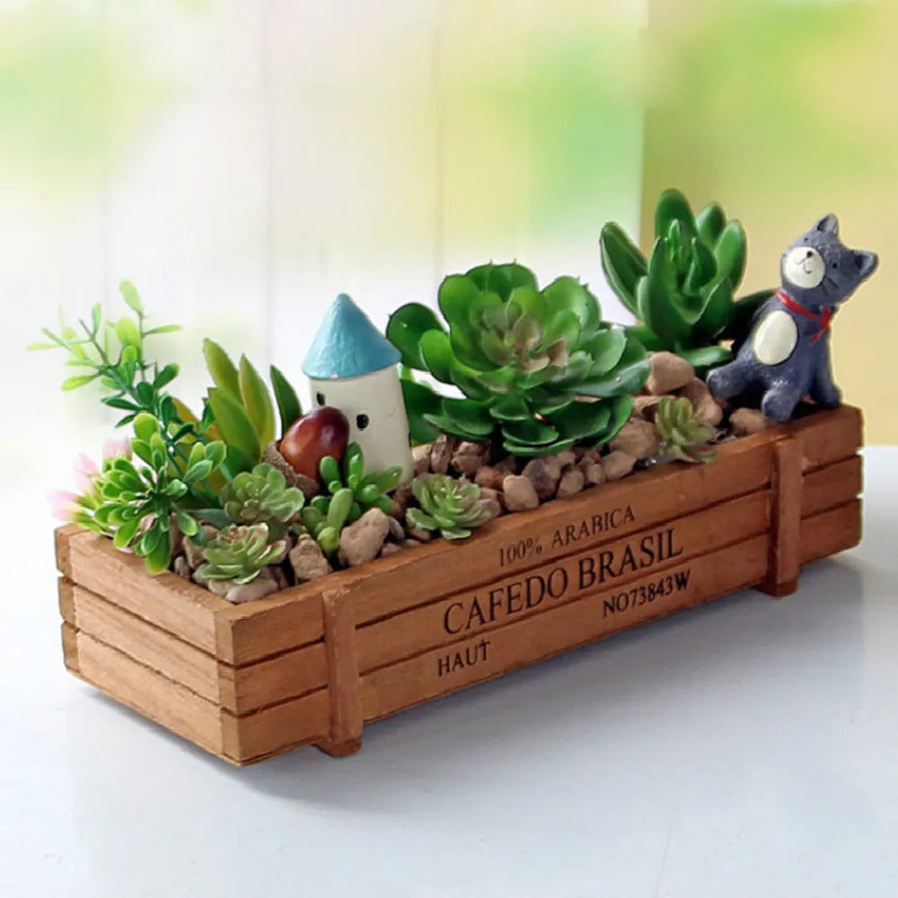vintage wooden planter for succulents and flowers - vue 3 sur 8