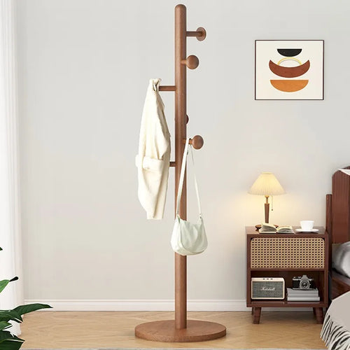 X&amp;D Solid Wood Coat Rack, Floor Hanging Clothes Rack Simple Modern Bag Rack Bedroom Household Single Pole Vertical Drying Rack - vue 5 sur 12