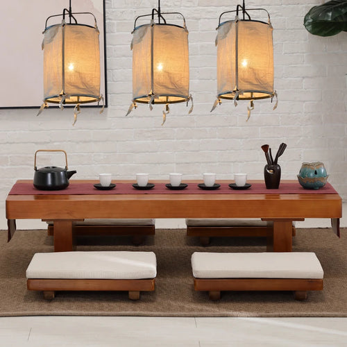 Japanese style iron and linen pendant light for interior decoration - vue 6 sur 9