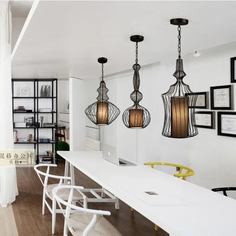 Decorative iron pendant light artistic bird cage design - vue 3 sur 9