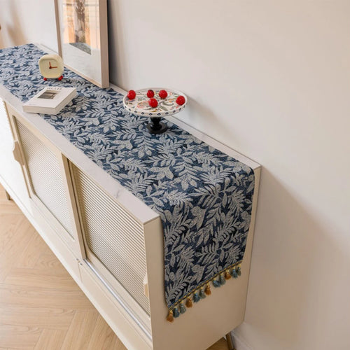 Nordic jacquard table runner with animal motif and tassels