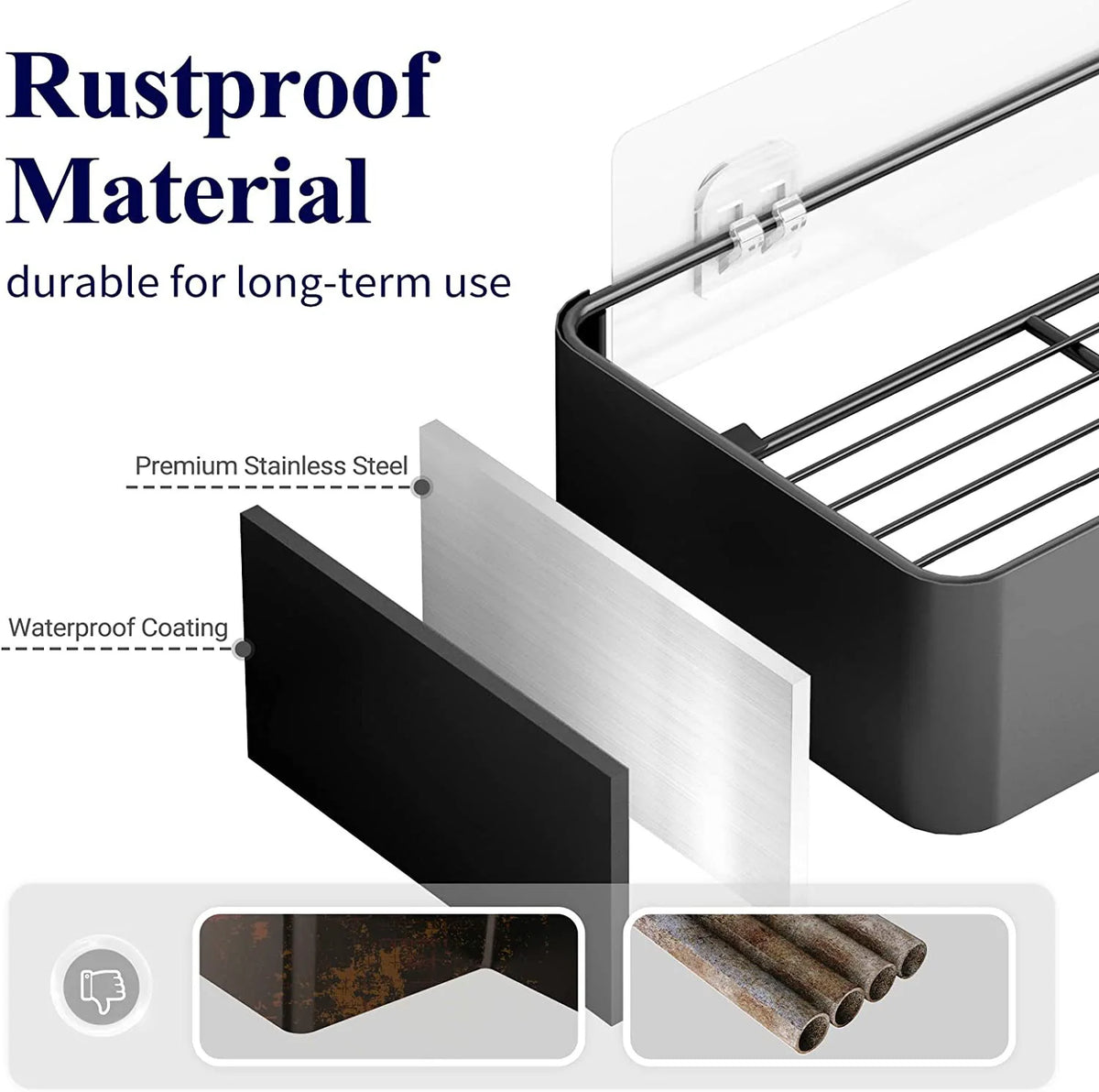 Shower Caddy - 2 Pack Rustproof Shower Organizer, Drill-Free & Quick-Dry Shower Shelf for Inside Shower with 4 Hooks - vue 3 sur 6