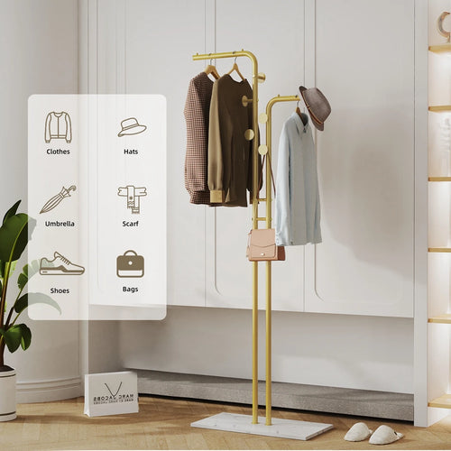 metal coat rack with elegant gold marble base - vue 5 sur 7