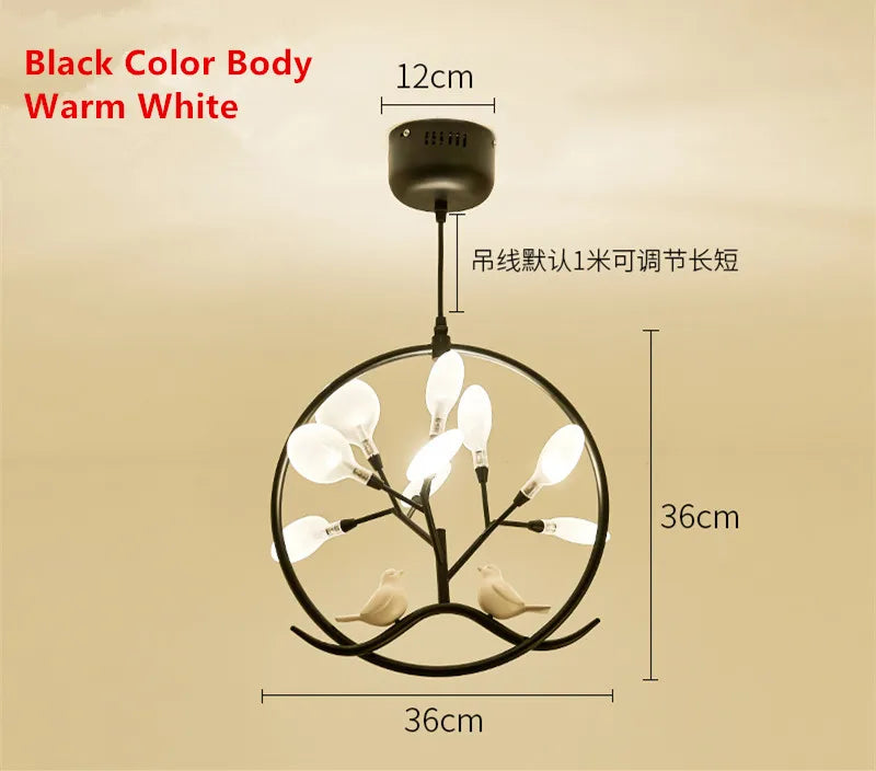 Nordic design bird cage tree branch halo chandelier - vue 9 sur 12