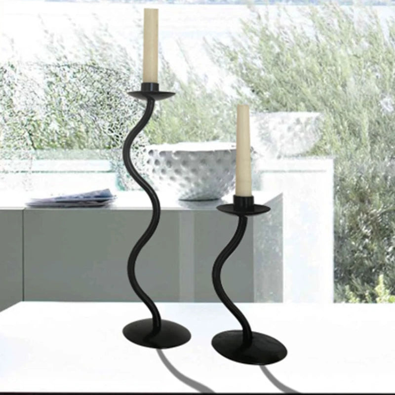 Set of 2 vintage black metal candle holders for home decoration