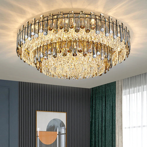 Modern crystal ceiling light with elegant rectangular shade - vue 4 sur 18