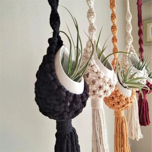macrame wall hanger for air plants bohemian style - vue 2 sur 10