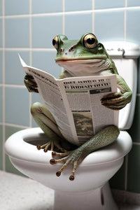 Humorous animal wall decoration with toilet and newspaper