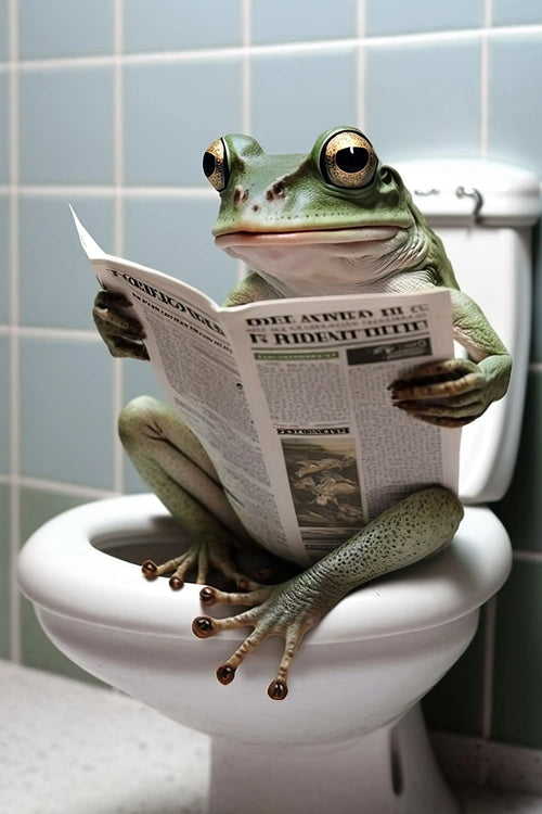 Humorous animal wall decoration with toilet and newspaper
